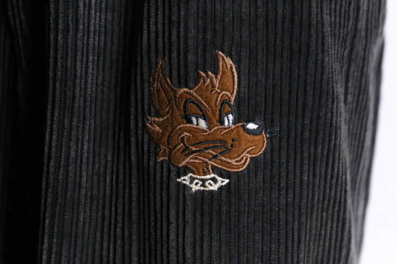 emb design wide straight corduroy pants.