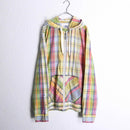 colorful check pattern zip hoodie