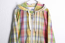 colorful check pattern zip hoodie
