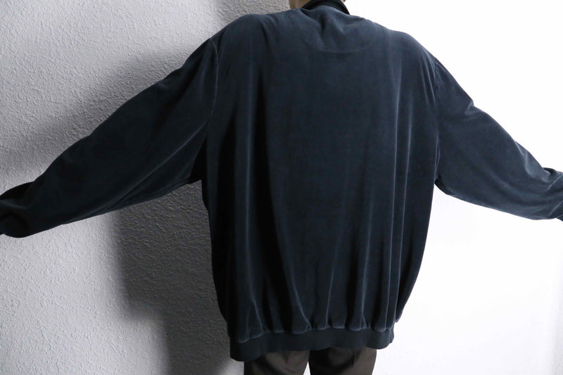 ”KING SIZE” white line over zip up velours shirts