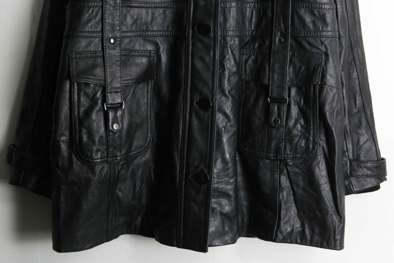 design black lamb skin middle leather coat