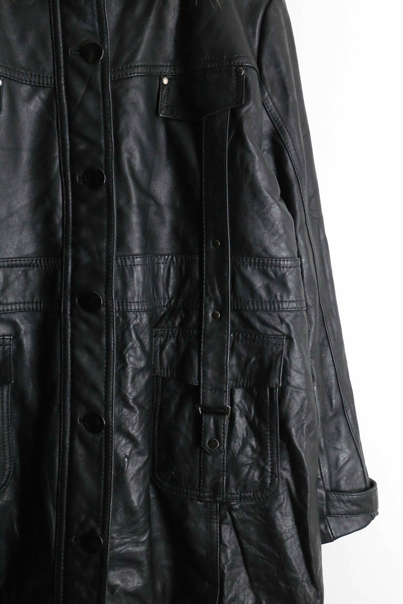 design black lamb skin middle leather coat