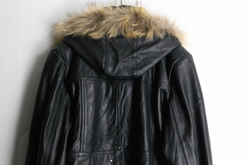 design black lamb skin middle leather coat