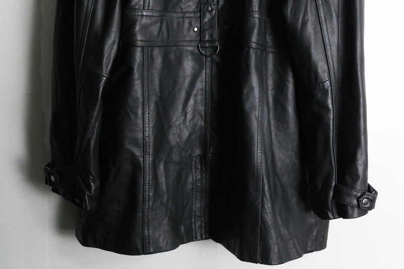 design black lamb skin middle leather coat