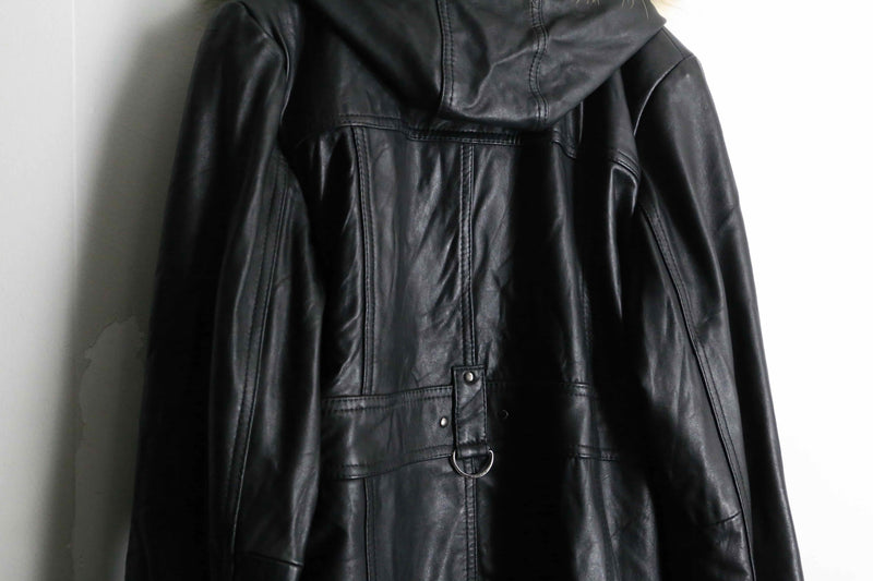 design black lamb skin middle leather coat