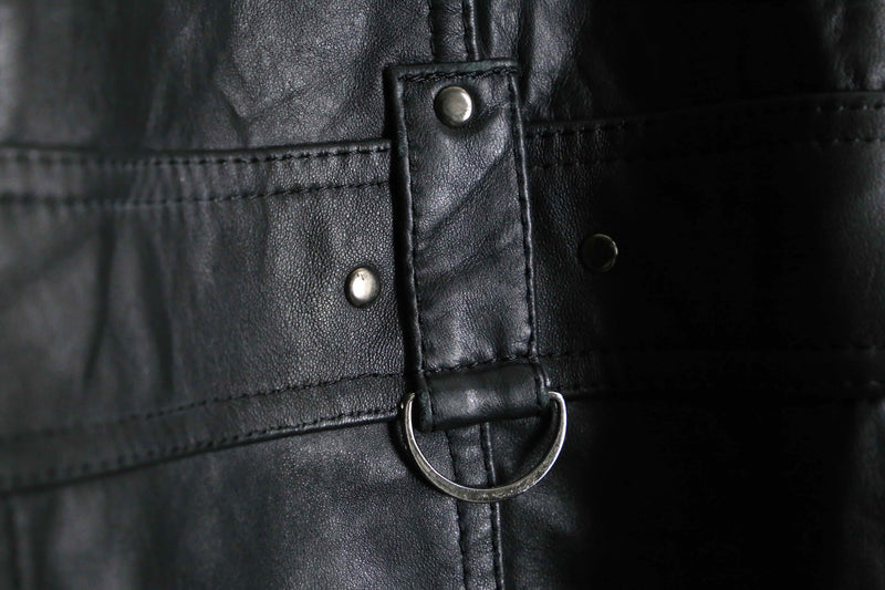 design black lamb skin middle leather coat