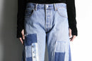 "Re:make" line patchwork design 2tone buggy flare denim