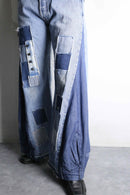 "Re:make" line patchwork design 2tone buggy flare denim
