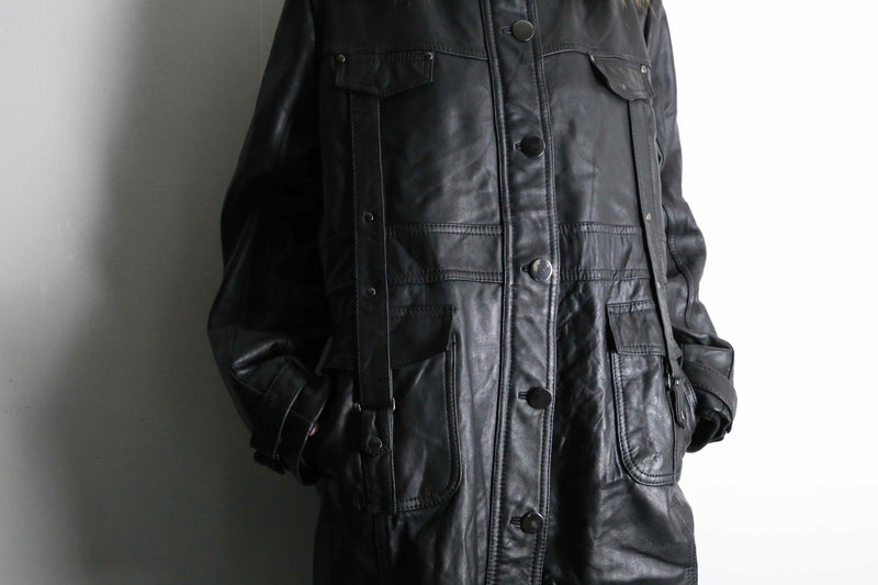 design black lamb skin middle leather coat