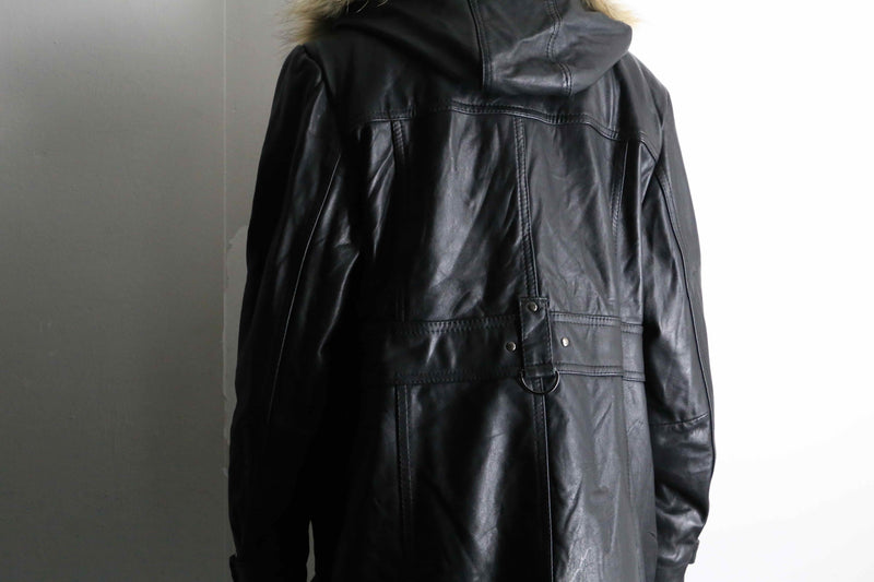 design black lamb skin middle leather coat