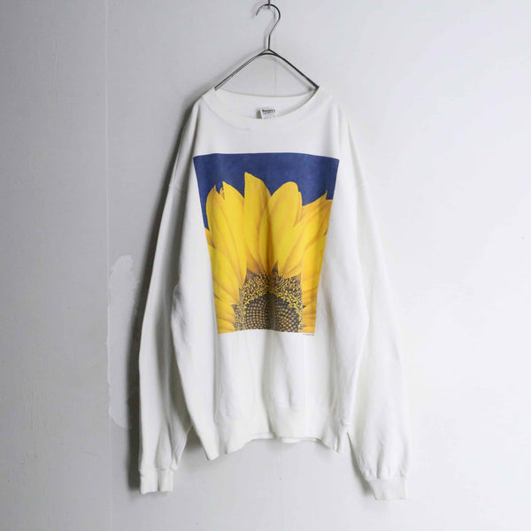 90's "COTTON DELUXE FLEECE"  sunflower print sweat