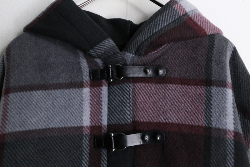 dark bordeaux color check pattern fleece poncho