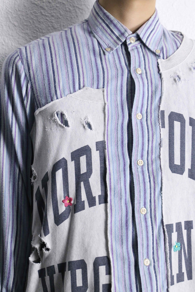 ”Re:make” stripe shirt × damage  design docking sweat
