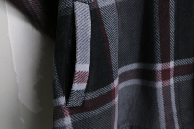 dark bordeaux color check pattern fleece poncho