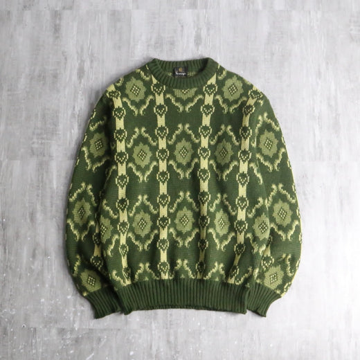 60~70’s “Norvyk” virgin wool geometric pattern knit