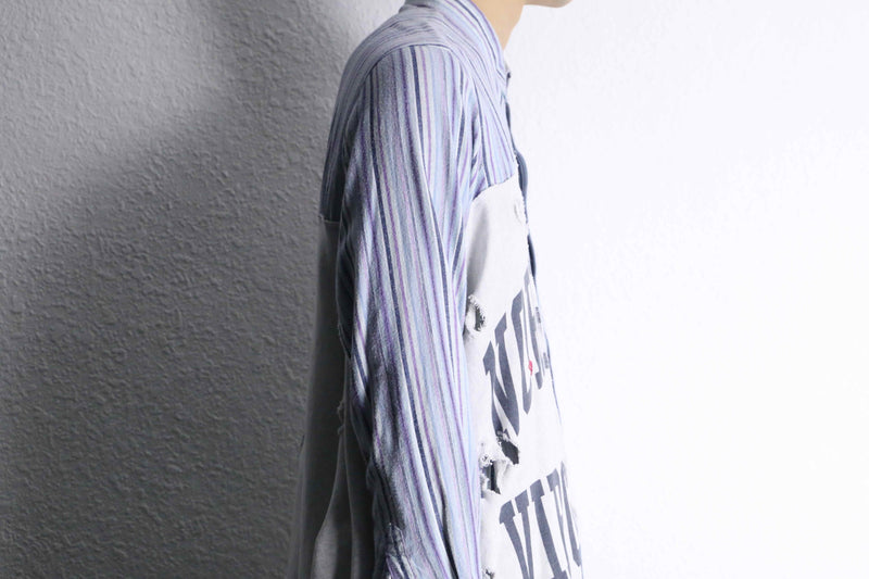 ”Re:make” stripe shirt × damage  design docking sweat