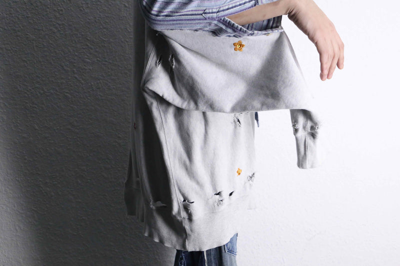 ”Re:make” stripe shirt × damage  design docking sweat