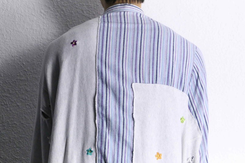 ”Re:make” stripe shirt × damage  design docking sweat