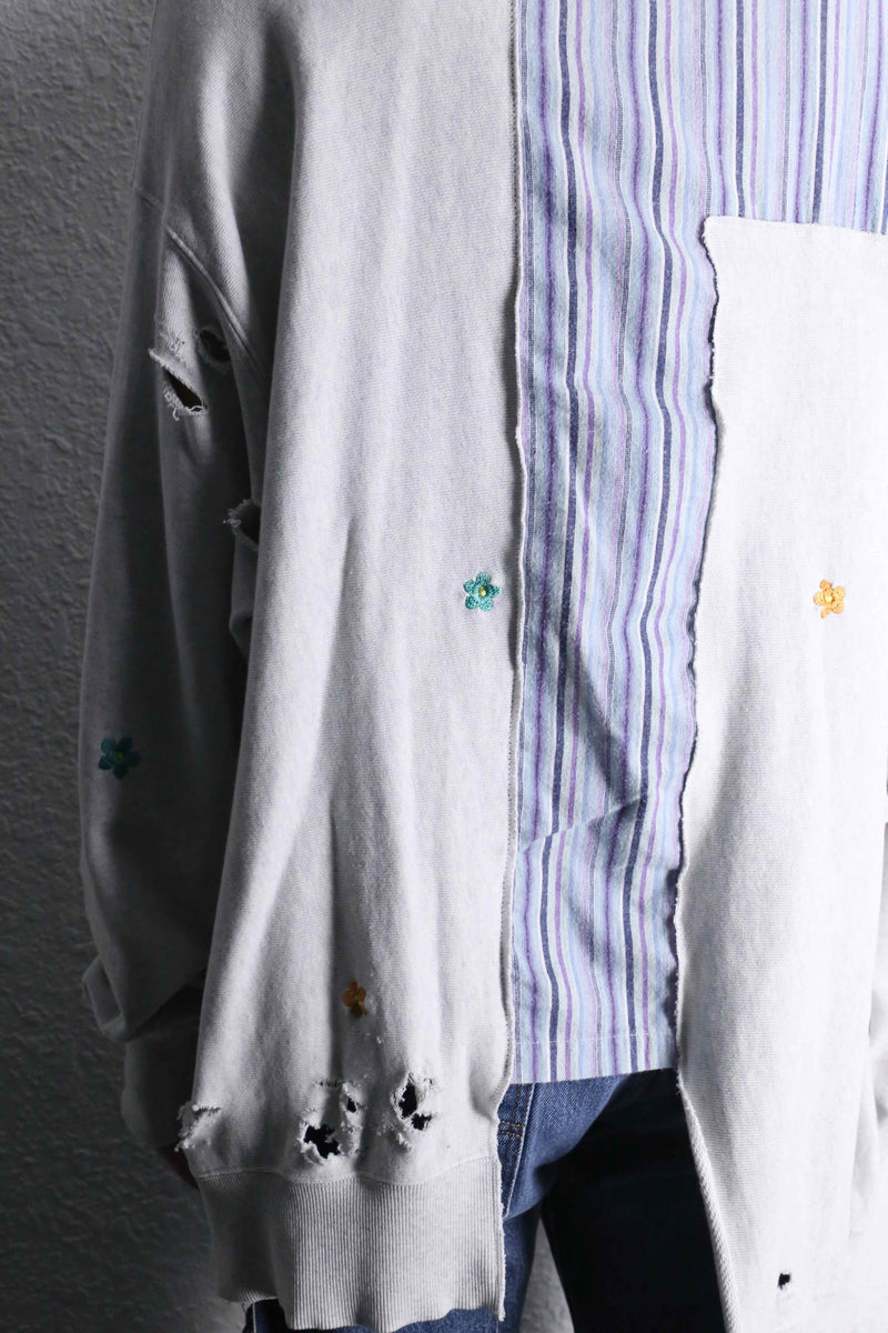 ”Re:make” stripe shirt × damage  design docking sweat