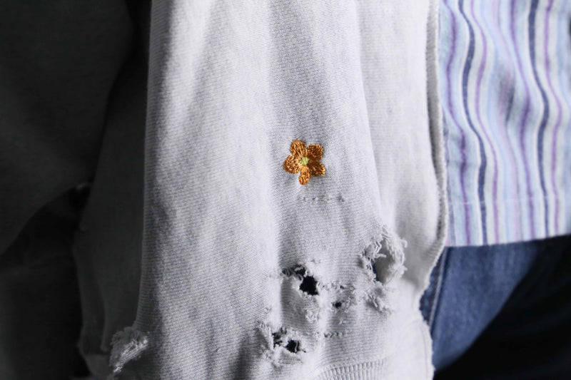 ”Re:make” stripe shirt × damage  design docking sweat