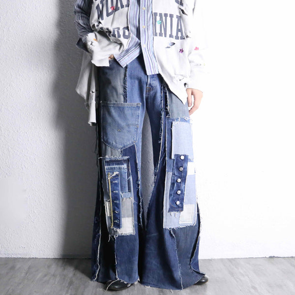 ''Re:make''patchwork design docking flare denim pants