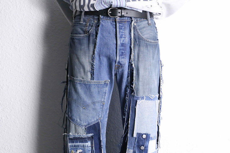 ''Re:make''patchwork design docking flare denim pants
