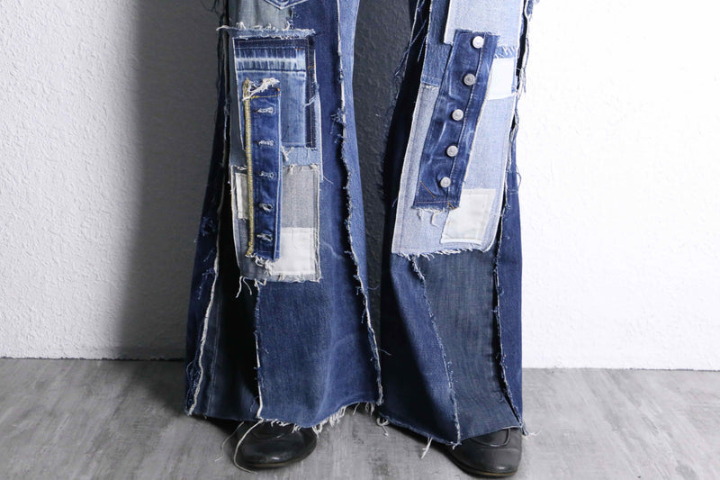 ''Re:make''patchwork design docking flare denim pants