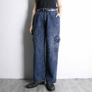 snow washed wide cargo denim pants