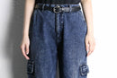 snow washed wide cargo denim pants