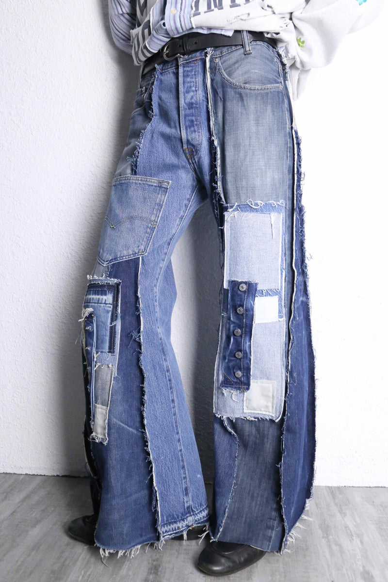 ''Re:make''patchwork design docking flare denim pants