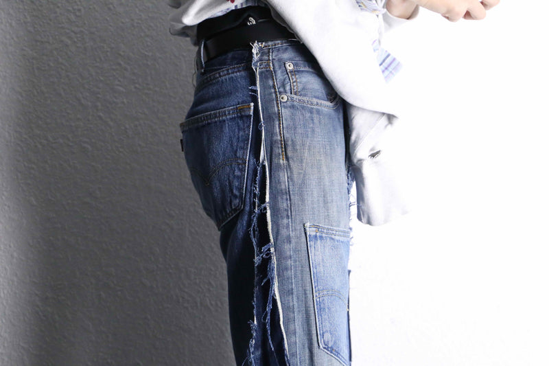 ''Re:make''patchwork design docking flare denim pants