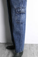 snow washed wide cargo denim pants