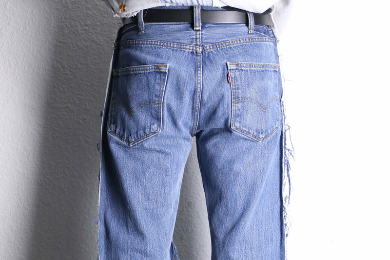 ''Re:make''patchwork design docking flare denim pants