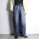 red flow wide denim pants