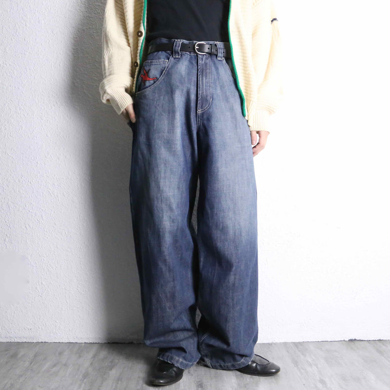 red flow wide denim pants