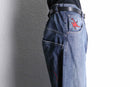 red flow wide denim pants