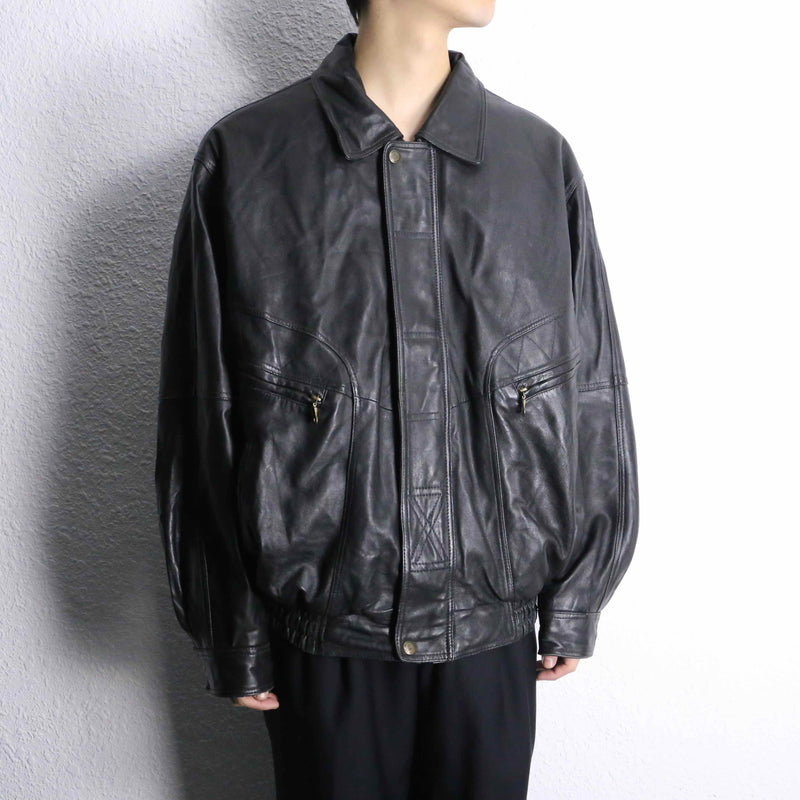 "HM LEATHER SYSTEM" black leather jacket