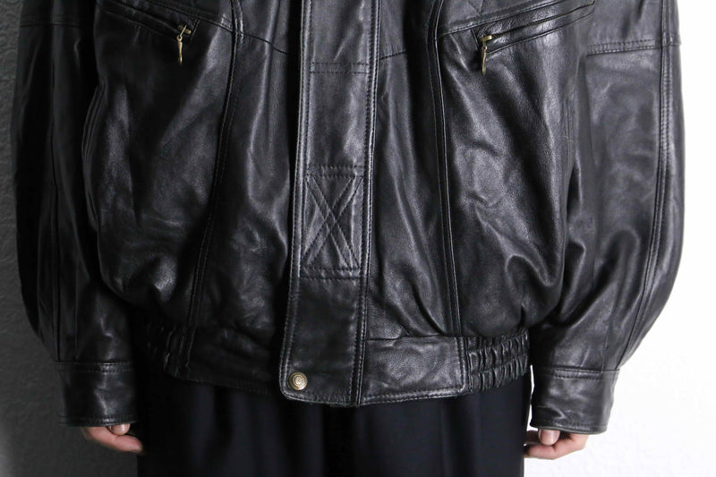"HM LEATHER SYSTEM" black leather jacket