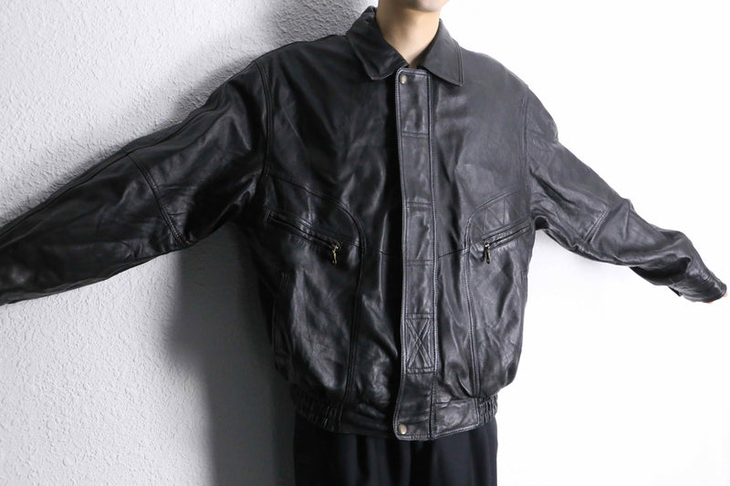 "HM LEATHER SYSTEM" black leather jacket