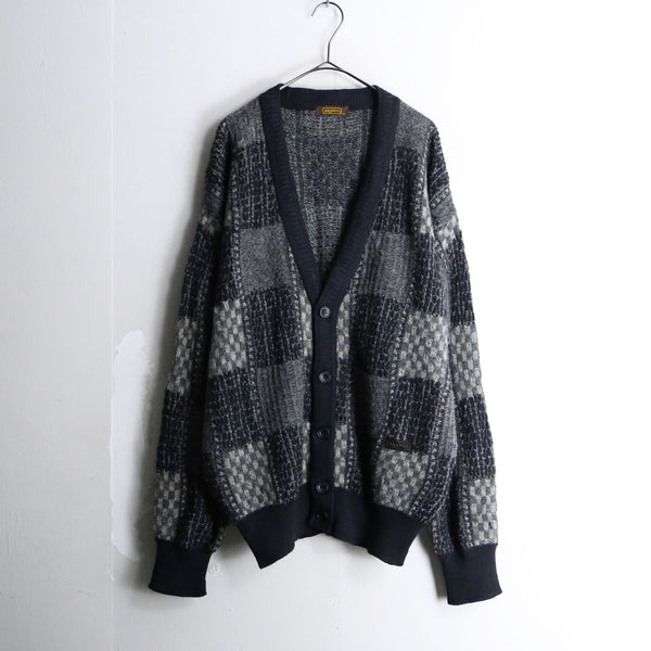 monotone plaid pattern knit cardigan