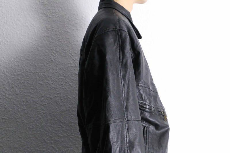 "HM LEATHER SYSTEM" black leather jacket
