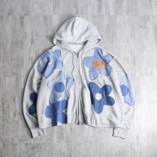 "Re:make" flower patchwork zip hoodie