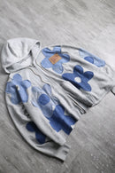 "Re:make" flower patchwork zip hoodie