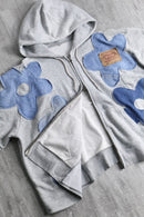 "Re:make" flower patchwork zip hoodie