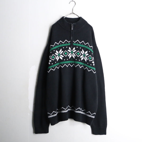 "CHAPS"  black nordic halfzip knit