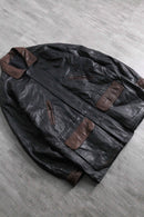 bi-color leather mid-length jacket