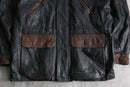bi-color leather mid-length jacket
