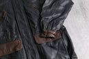 bi-color leather mid-length jacket