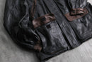 bi-color leather mid-length jacket