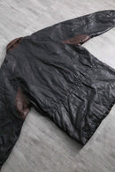 bi-color leather mid-length jacket